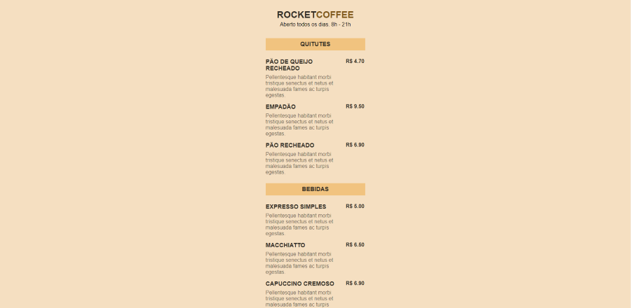 Imagem do projeto Cardápio RocketCoffee